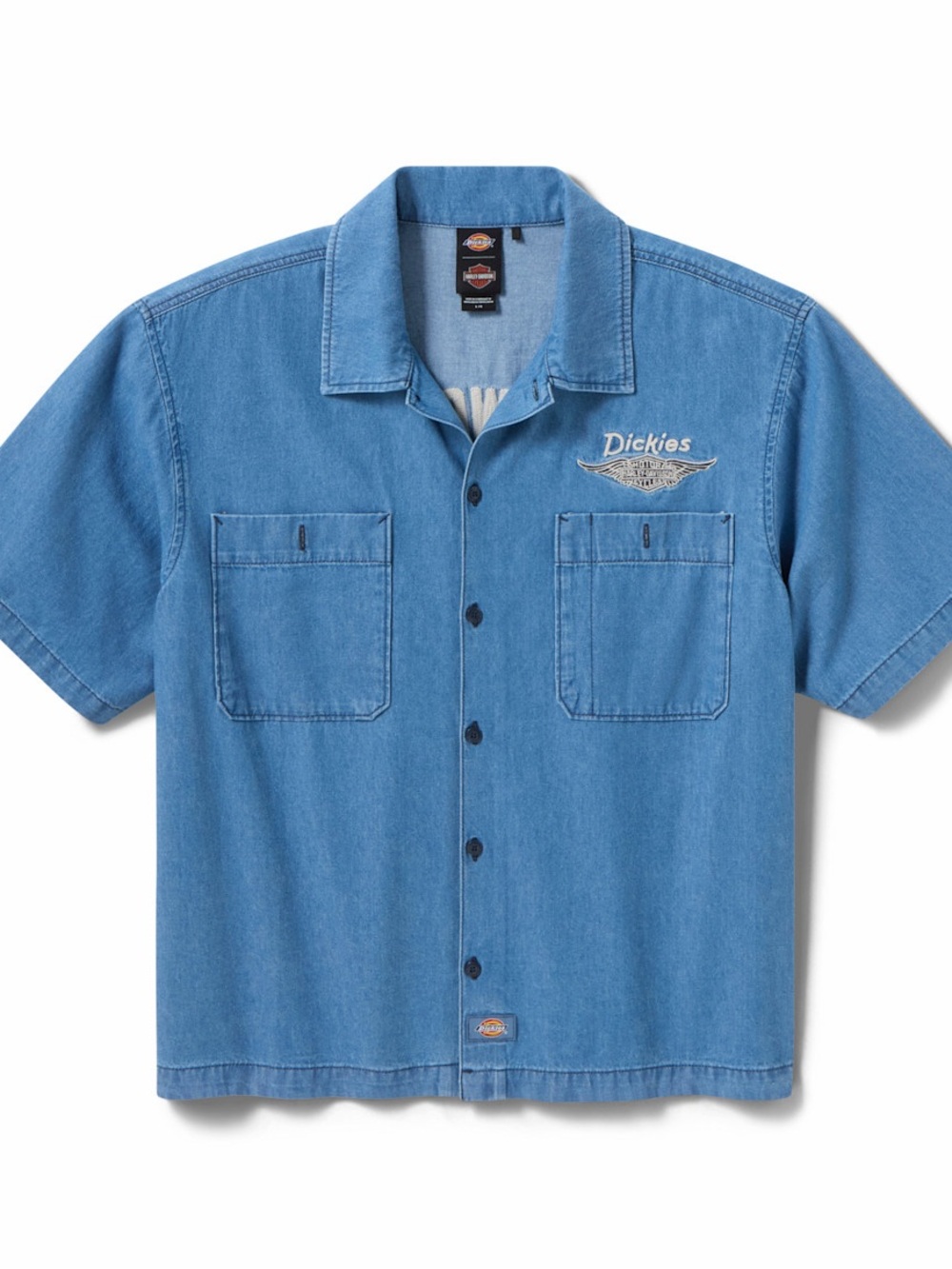 harley-davidson x dickies denim short sleeve button down work shirt